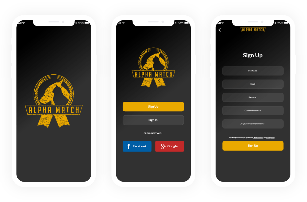 alpha match login screen