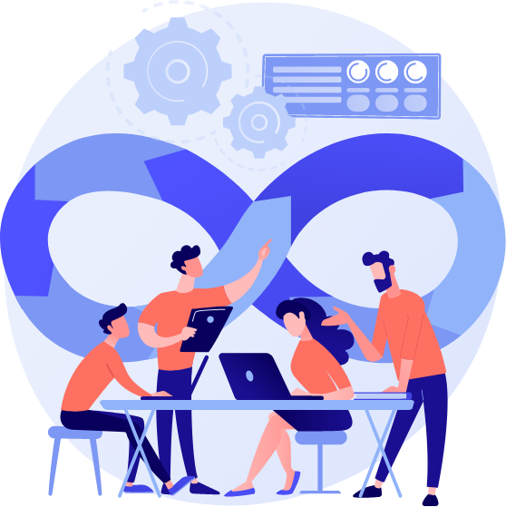 team of agile developers collaborating on a product